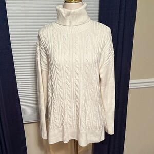 Talbots Ivory Cable Knit Turtleneck Sweater